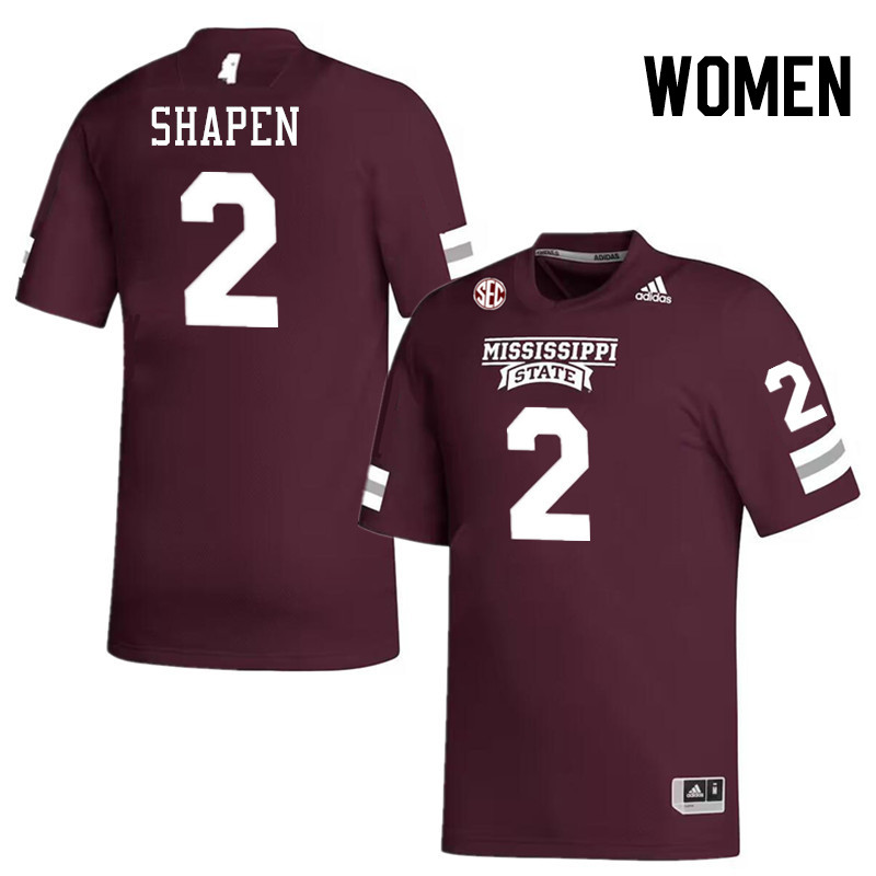 Women #2 Blake Shapen Mississippi State Bulldogs College Football Jerseys Stitched-Maroon